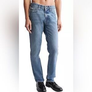 Calvin Klein Slim Straight 32 Blue Jeans Medium Wash Cotton Blend Mid Rise Men’s